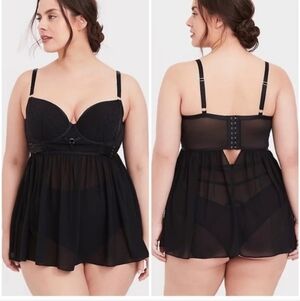 Torrid Black Lace And Mesh Harness Waist Underwire Babydoll Large (0)